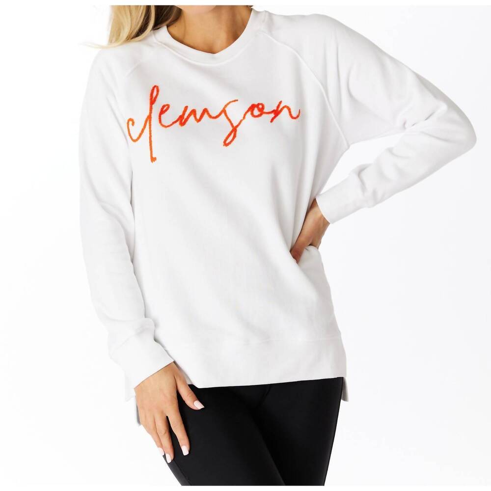 NEW STEWART SIMMONS clemson embroidered sweatshirt in white